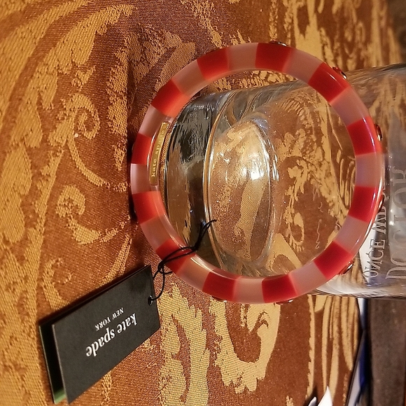 Kate Spade Vermillion Striped Colored Bangle With Cubic Zirconia - Picture 3 of 7